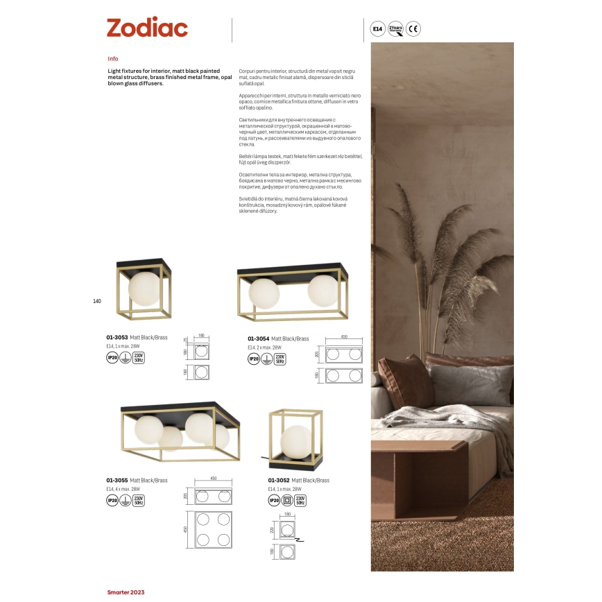 Redo 01-3054 - Taklampa ZODIAC 2xE14/28W/230V