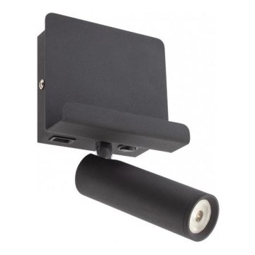 Redo 01-3084 - LED väggspotlight PANEL LED/3,5W/230V USB svart