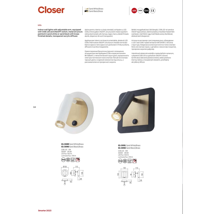 Redo 01-3090 - LED väggspotlight CLOSER LED/6W/230V svart