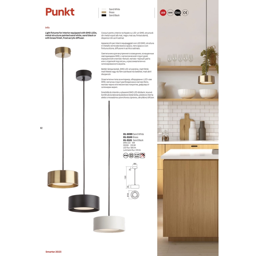 Redo 01-3100 - LED ljuskrona med textilsladd PUNKT LED/6W/230V diameter 15 cm mässing