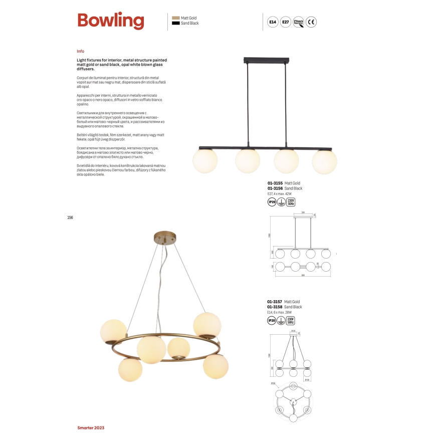 Redo 01-3155 - Ljuskrona med textilsladd BOWLING 4xE27/42W/230V guld