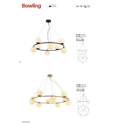Redo 01-3157 - Ljuskrona med textilsladd BOWLING 6xE14/28W/230V guld