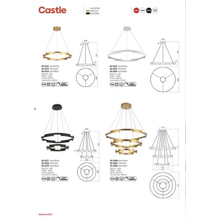 Redo 01-3181 - LED ljusreglerad ljuskrona på textilsladd CASTLE LED/80W/230V guld