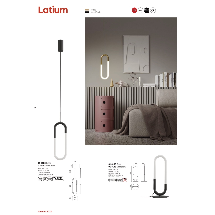 Redo 01-3184 - LED ljusreglerad ljuskrona på textilsladd LATIUM LED/9W/230V svart