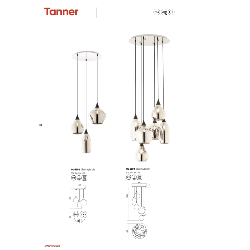 Redo 01-3192 - Ljuskrona med textilsladd TANNER 3xE14/28W/230V diameter 37,6 cm