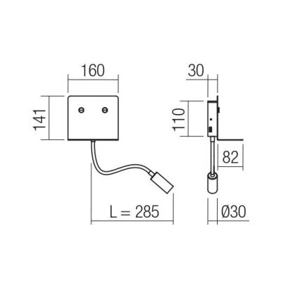Redo 01-3211 - LED väggbelysning med en flexible liten lampa MOKA LED/6W + LED/3W/230V USB CRI90 svart