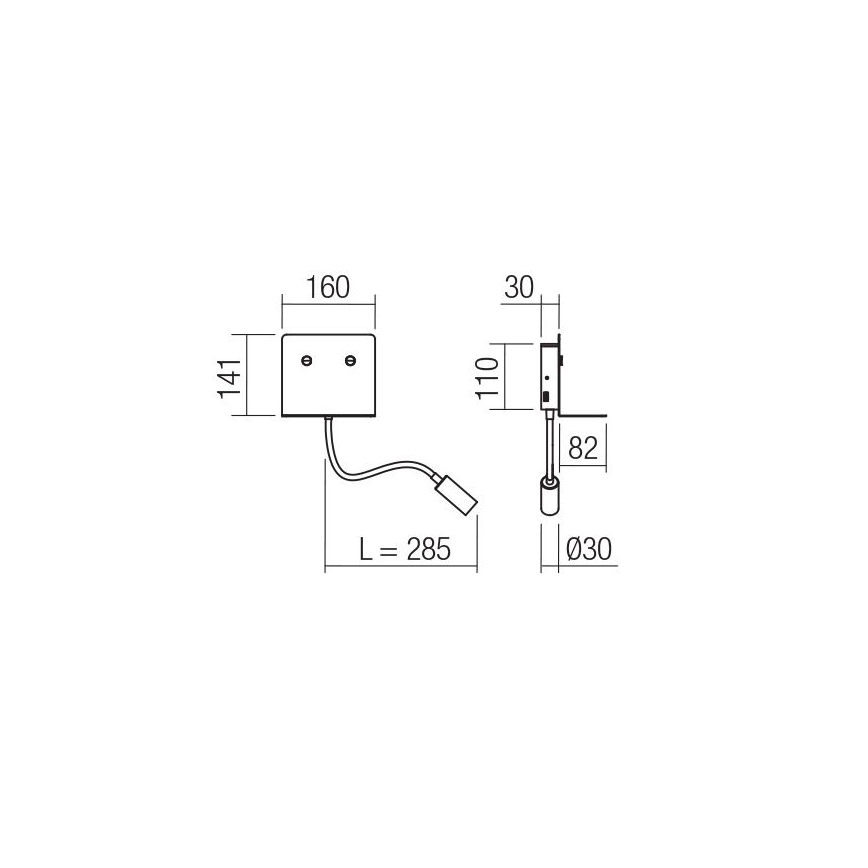 Redo 01-3211 - LED väggbelysning med en flexible liten lampa MOKA LED/6W + LED/3W/230V USB CRI90 svart