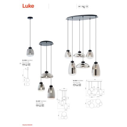 Redo 01-3212 - Ljuskrona med textilsladd LUKE 6xE27/42W/230V svart