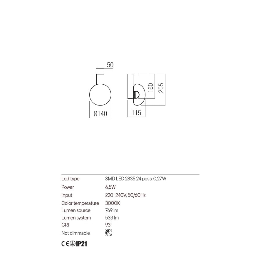 Redo 01-3240 - LED väggbelysning SINCLAIR LED/6,5W/230V CRI 93 IP21 svart