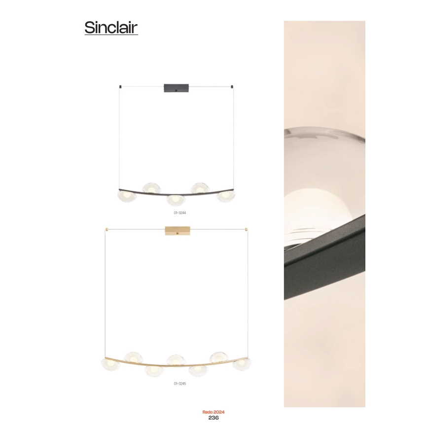 Redo 01-3243 - LED ljusreglerad ljuskrona på textilsladd SINCLAIR LED/35W/230V CRI 93 IP21 guld