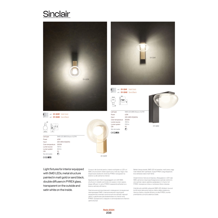 Redo 01-3243 - LED ljusreglerad ljuskrona på textilsladd SINCLAIR LED/35W/230V CRI 93 IP21 guld