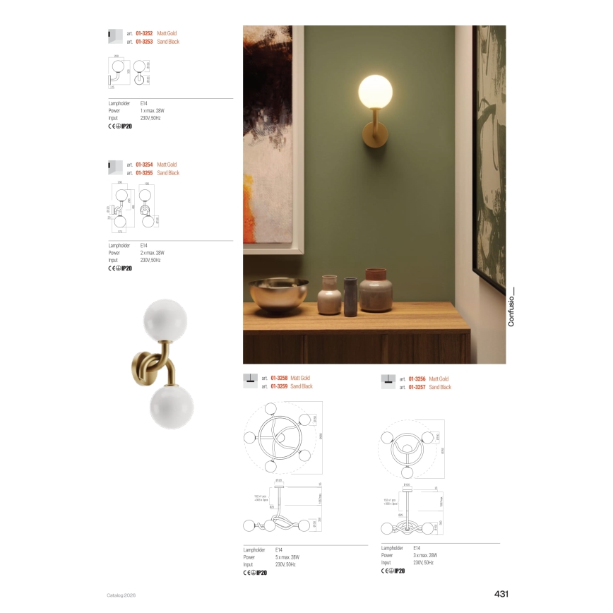 Redo 01-3256 - Ljuskrona på stång CONFUSIO 3xE14/28W/230V Ø 76 cm, guld