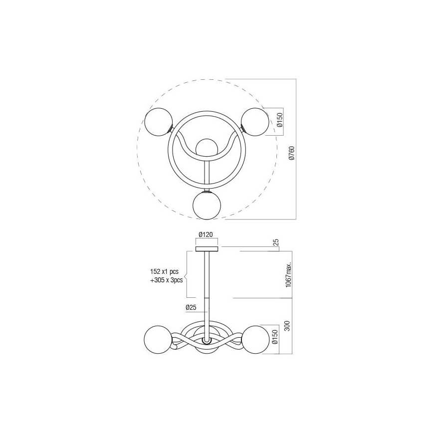 Redo 01-3257 - Taklampa på stång CONFUSIO 3xE14/28W/230V Ø 76 cm svart