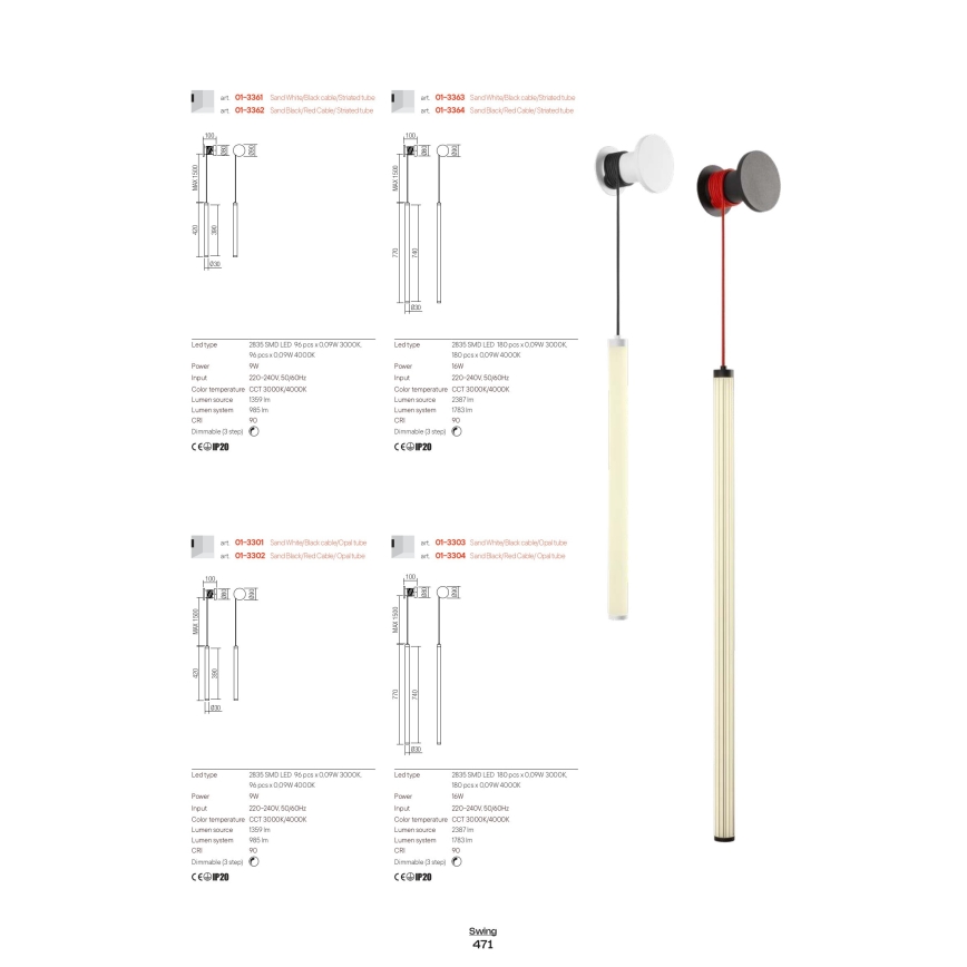 Redo 01-3304 - LED dimbar vägglampa SWING LED/16W/230V 3000/4000K CRI 90 svart