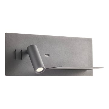 Redo 01-3316 - LED väggspotlight BROOK LED/8W/230V + LED/3W USB CRI 90 svart rätt