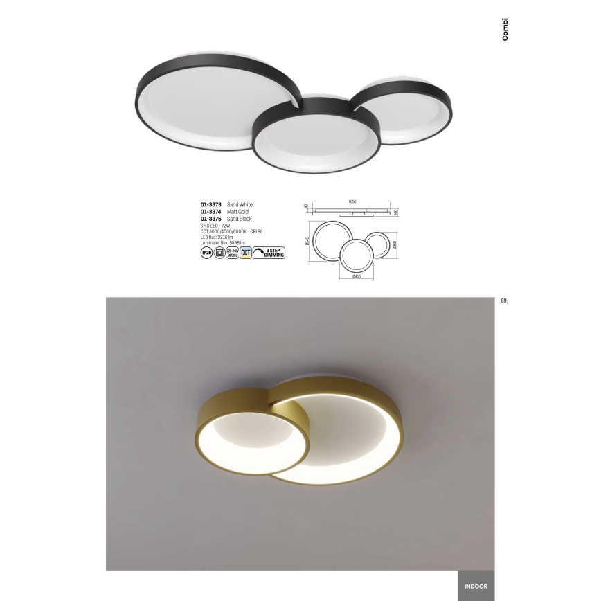 Redo 01-3375 - LED Dimbart takarmatur COMBI LED/72W/230V 3000/4000/6000K CRI98 svart