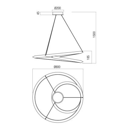 Redo 01-3377 - Dimbar LED-pendel på vajer STORM LED/60W/230V 3000/4000/6000K CRI 90 Ø 80 cm guldfärgad