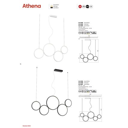 Redo 01-3382 - LED ljusreglerad ljuskrona på textilsladd ATHENA LED/40W/230V 3000/4000/6000K CRI98 vit