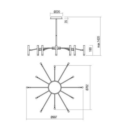 Redo 01-3448 - LED dimbar taklampa på stång RAYEN LED/60W/230V CRI 90 guld