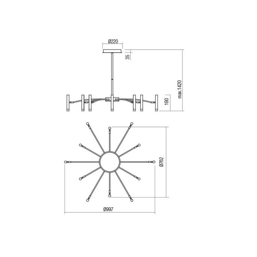 Redo 01-3448 - LED dimbar taklampa på stång RAYEN LED/60W/230V CRI 90 guld