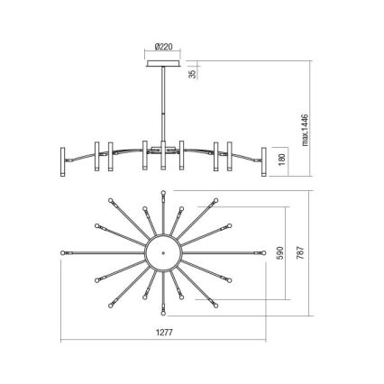 Redo 01-3450 - Dimbar LED-taklampa på stång RAYEN LED/80W/230V CRI 90 guld
