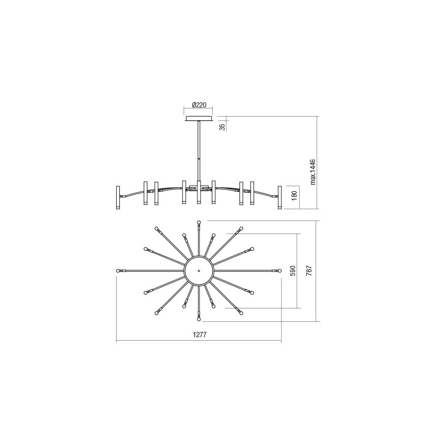Redo 01-3450 - Dimbar LED-taklampa på stång RAYEN LED/80W/230V CRI 90 guld