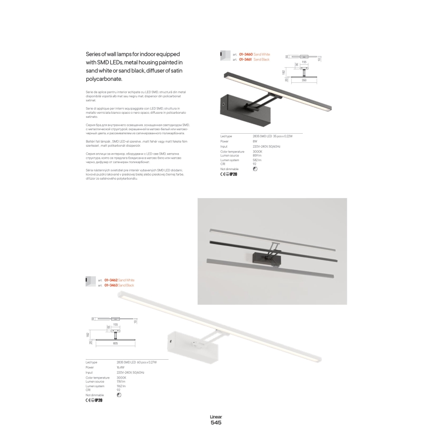 Redo 01-3461 - LED tavelbelysning LINEAR LED/8W/230V 35 cm CRI 92 svart