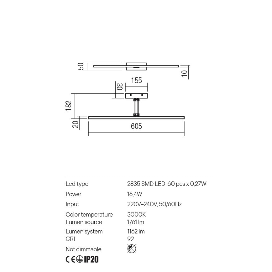 Redo 01-3463 - LED tavelbelysning LINEAR LED/8W/230V 60,5 cm CRI 92 svart