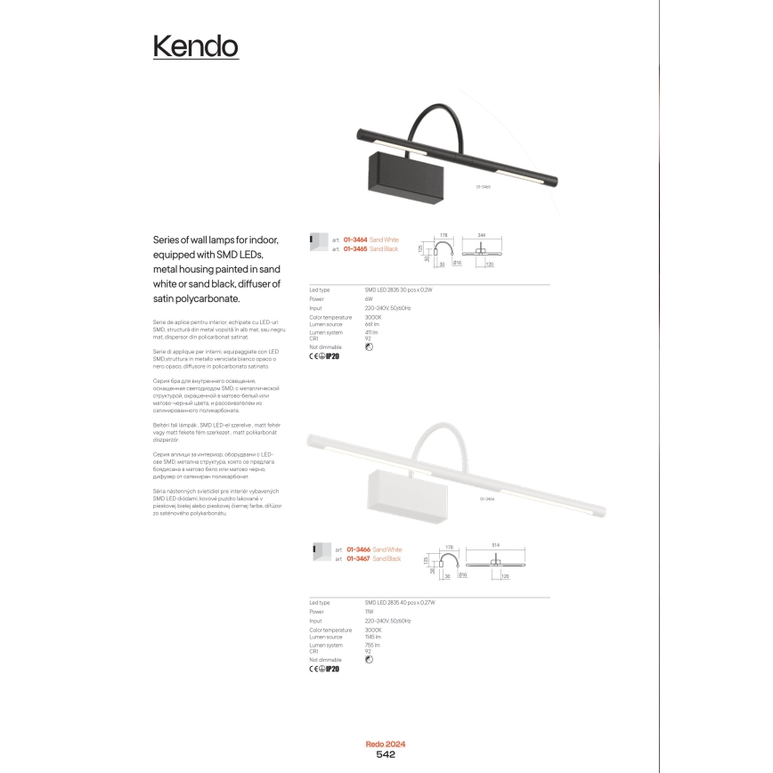 Redo 01-3467 - LED tavelbelysning KENDO LED/11W/230V 51,4 cm CRI 92 svart