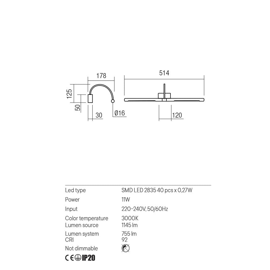 Redo 01-3467 - LED tavelbelysning KENDO LED/11W/230V 51,4 cm CRI 92 svart