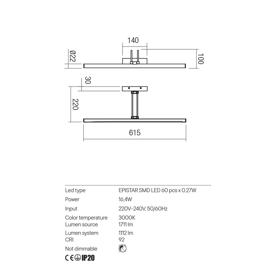 Redo 01-3471 - LED tavelbelysning IKON LED/16,4W/230V 61,5 cm CRI 92 svart