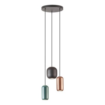Redo 01-3480 - Ljuskrona med textilsladd BOOM 3xGU10/10W/230V diameter 33 cm svart/grön/brun