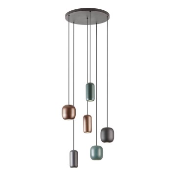 Redo 01-3482 - Ljuskrona med textilsladd BOOM 6xGU10/10W/230V diameter 48 cm svart/grön/brun