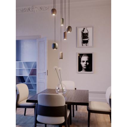 Redo 01-3482 - Ljuskrona med textilsladd BOOM 6xGU10/10W/230V diameter 48 cm svart/grön/brun