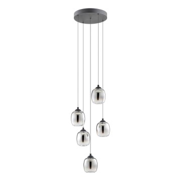 Redo 01-3488 - LED Dimbar pendellampa med kabel KHADI 5xLED/5,2W/230V CRI 90 Ø 43 cm svart/rökfärgad