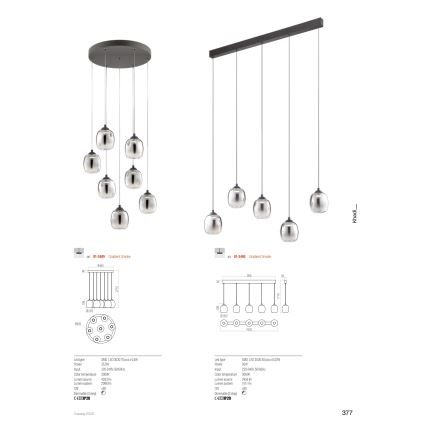 Redo 01-3489 - KHADI dimbar LED-pendel med vajer, 7x LED/5W/230V, CRI 90, Ø 52 cm, svart/rökfärgad
