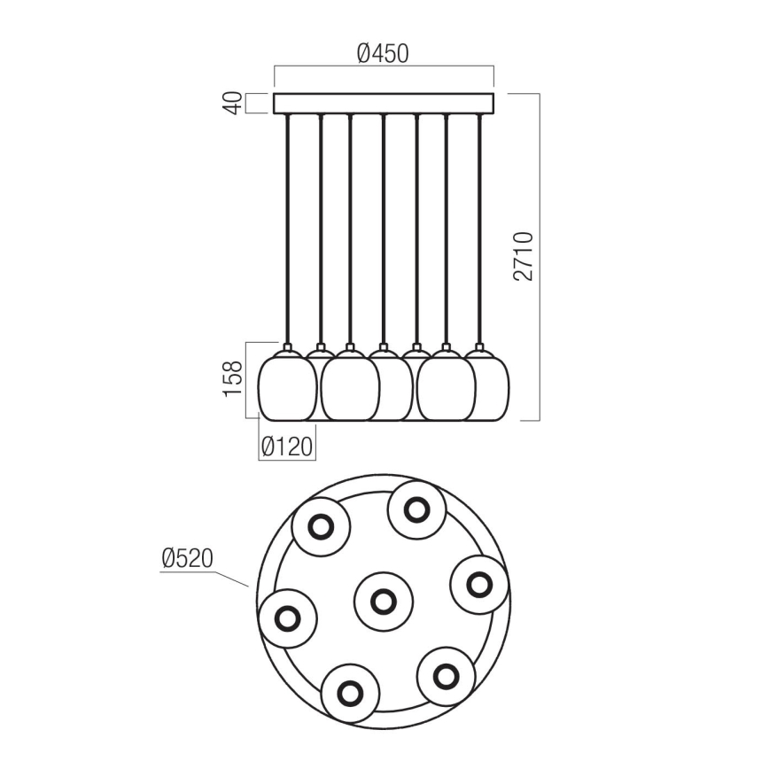 Redo 01-3489 - KHADI dimbar LED-pendel med vajer, 7x LED/5W/230V, CRI 90, Ø 52 cm, svart/rökfärgad