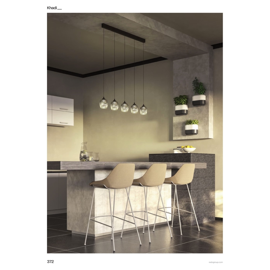 Redo 01-3490 - LED dimbar pendel på vajer KHADI 5xLED/5,2W/230V CRI 90 svart/rökfärgad