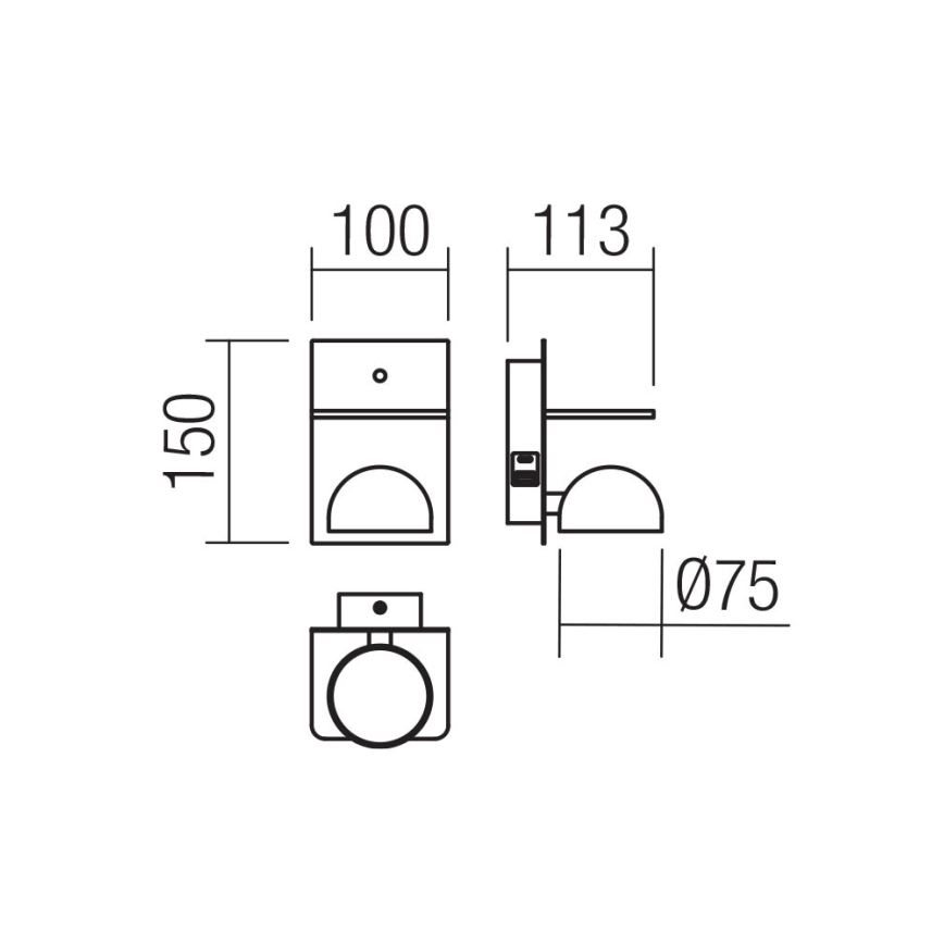 Redo 01-3491 - LED väggspotlight SEIBI LED/7W/230V USB CRI 90 svart