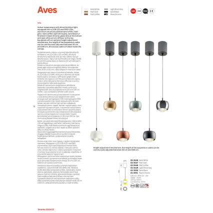 Redo 01-3548 - LED ljuskrona med textilsladd AVES LED/12W/230V diameter 9,6 cm CRI 90 koppar