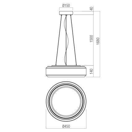 Redo 01-3592 - LED ljuskrona med textilsladd SOLERA LED/36W/230V diameter 45 cm CRI 93 3000/4000K grå