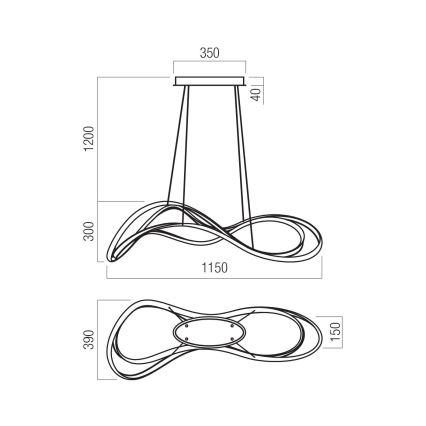 Redo 01-3598 - Dimbar TEMPEST LED-ljuskrona på vajer, LED/58W/230V, guld