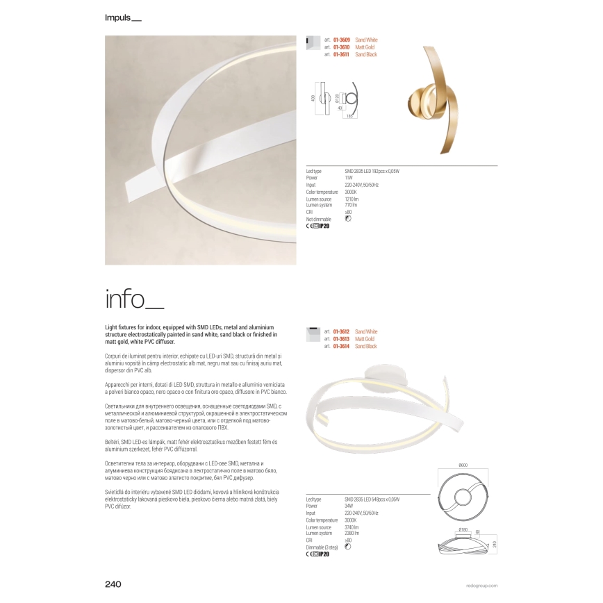 Redo 01-3616 - Dimbar LED-pendellampa på kabel IMPULS LED/38W/230V guld