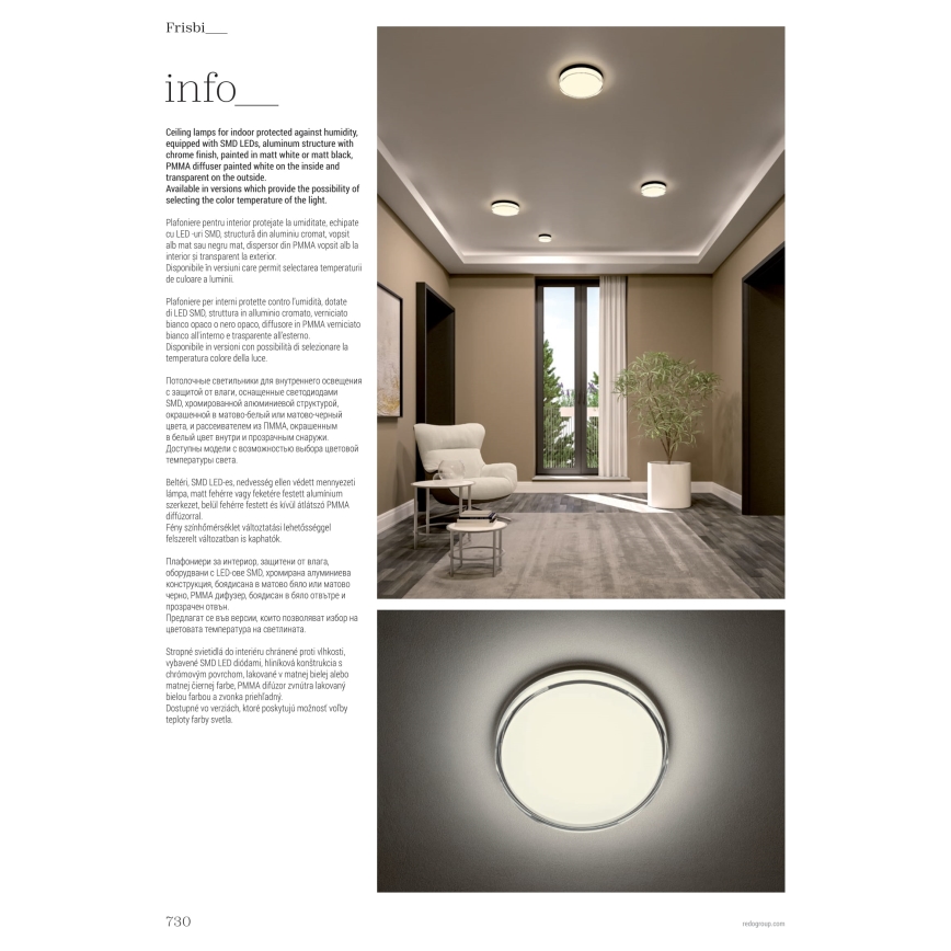 Redo 01-3729 - LED taklampa för badrum FRISBI LED/8W/230V diameter 15 cm CRI 90 IP44 vit