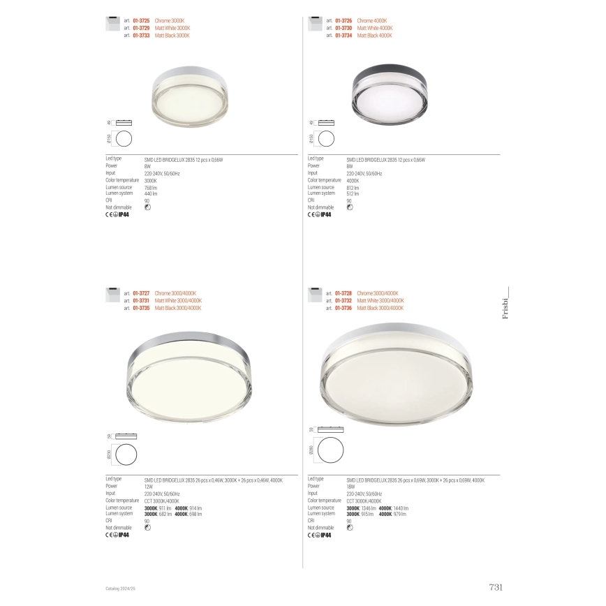 Redo 01-3729 - LED taklampa för badrum FRISBI LED/8W/230V diameter 15 cm CRI 90 IP44 vit