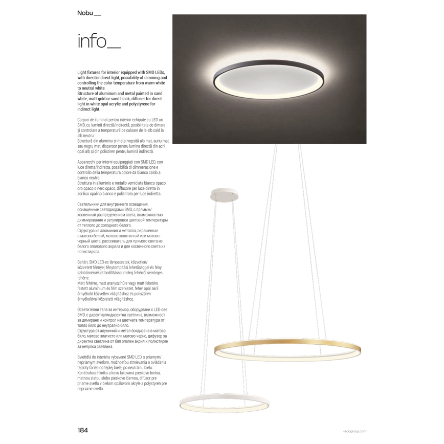 Redo 01-3806 - dimbar LED-takarmatur NOBU LED/60W/230V 3000/4000K CRI 90 vit