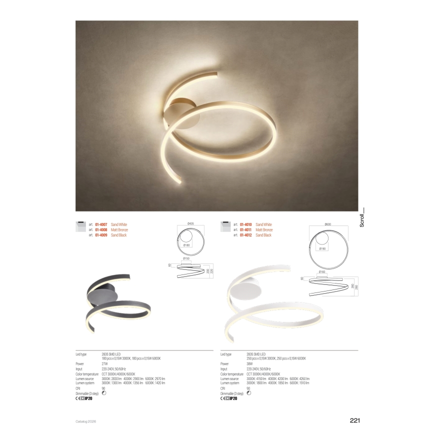 Redo 01-4012 - Dimbar LED-takarmatur SCROLL LED/38W/230V 3000K/4000K/6000K CRI 90 Ø 60 cm svart