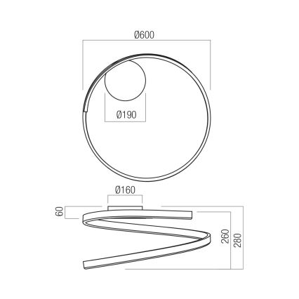 Redo 01-4012 - Dimbar LED-takarmatur SCROLL LED/38W/230V 3000K/4000K/6000K CRI 90 Ø 60 cm svart