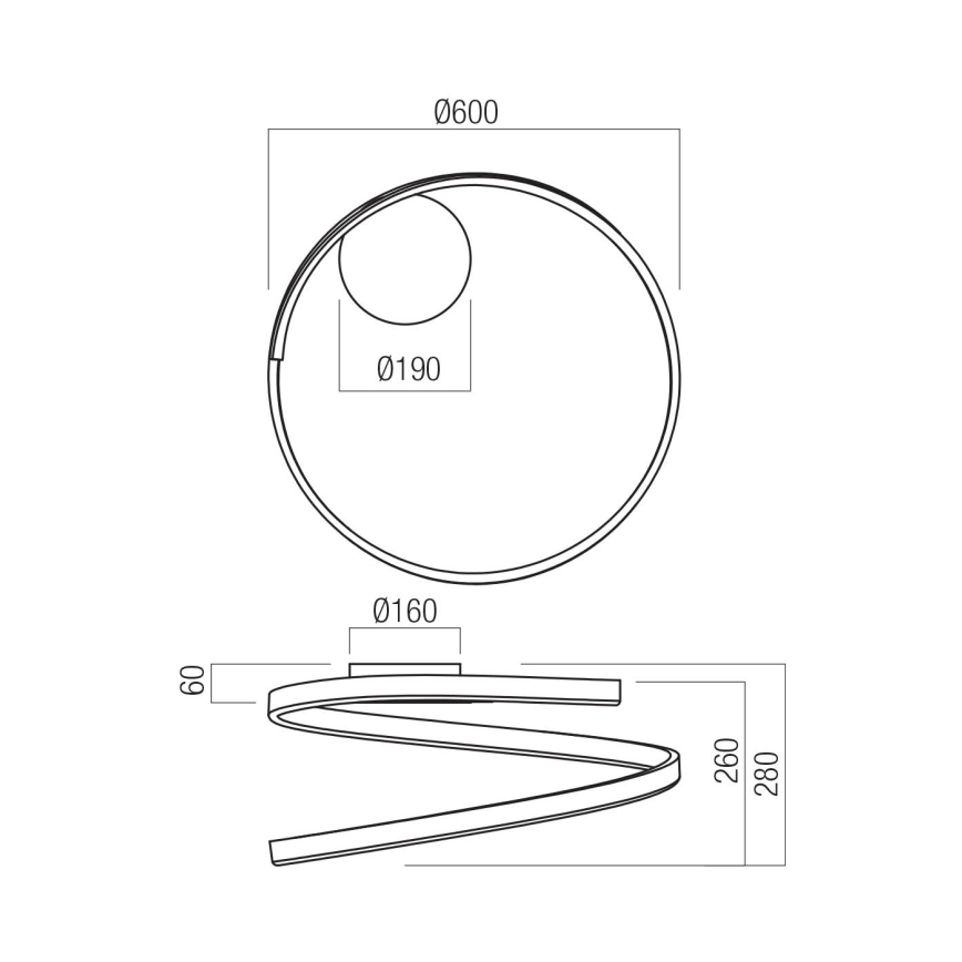 Redo 01-4012 - Dimbar LED-takarmatur SCROLL LED/38W/230V 3000K/4000K/6000K CRI 90 Ø 60 cm svart