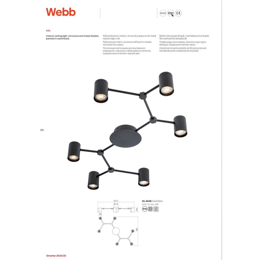 Redo 01-4048 - Spotlight WEBB 6xGU10/10W/230V svart